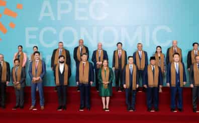 An awkward moment for Joe Biden: Outgoing US president stands in back of APEC group photo