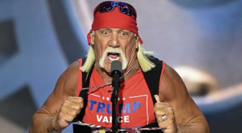Video: Wild scenes at RNC as Hulk Hogan rips off his shirt and Trump blows a kiss at him